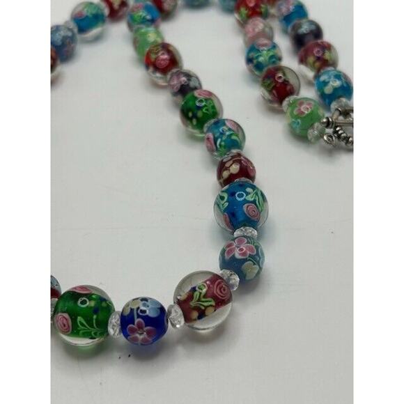 Multicolor Floral Glass Beaded Necklace Toggle Closure 24" - Picture 2 of 12